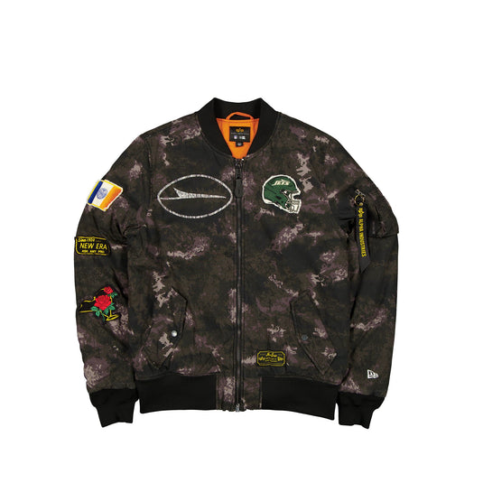 Alpha Industries x New York Jets Black Camo MA-1 Bomber Jacket - New Era Cap