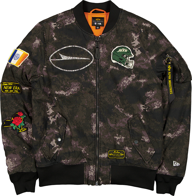 Alpha Industries x New York Jets Black Camo MA-1 Bomber Jacket