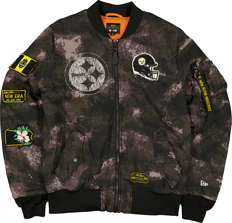 Alpha Industries x Pittsburgh Steelers Black Camo MA-1 Bomber Jacket