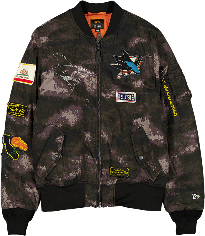 Alpha Industries x San Jose Sharks Black Camo MA-1 Bomber Jacket