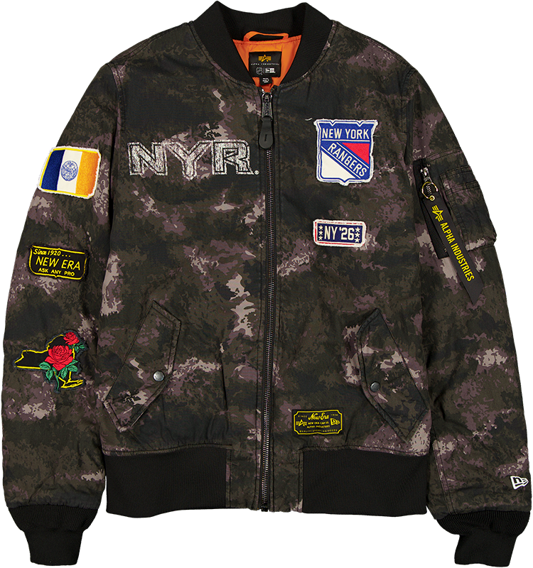 Alpha Industries x New York Rangers Black Camo MA-1 Bomber Jacket