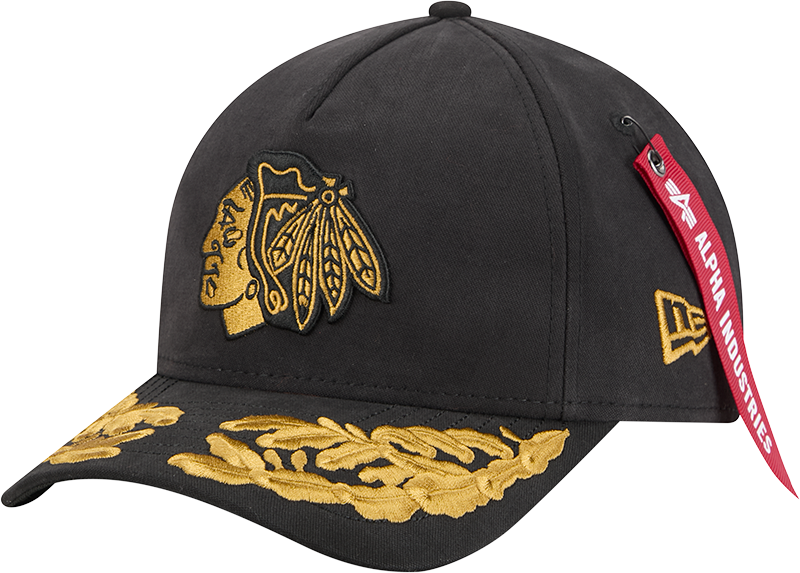 Alpha Industries x Chicago Blackhawks Black 9FORTY M-Crown A-Frame Snapback Hat