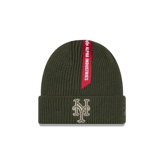 Alpha Industries x New York Mets Olive Green Cuff Knit Hat - New Era Cap