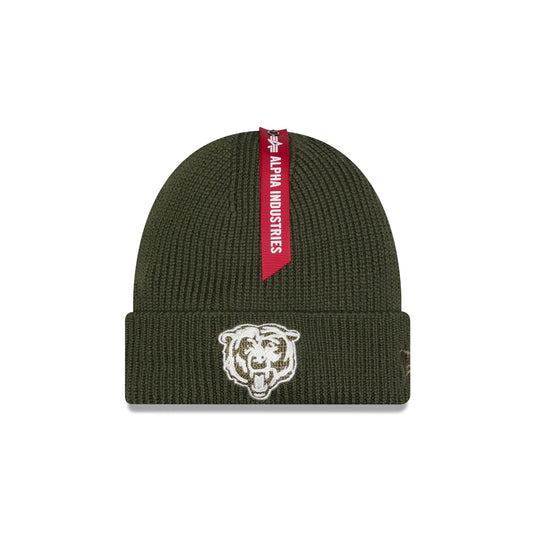 Alpha Industries x Chicago Bears Olive Green Cuff Knit Hat - New Era Cap