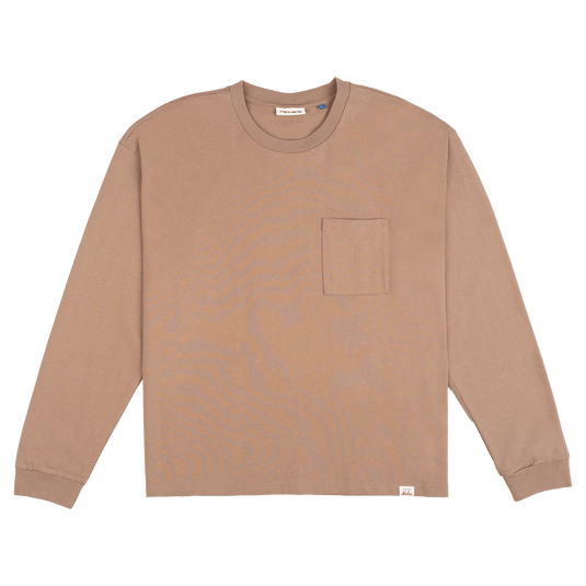 New Era Branded Alden Heavyweight Taupe Gray Long Sleeve Pocket T-Shirt - New Era Cap