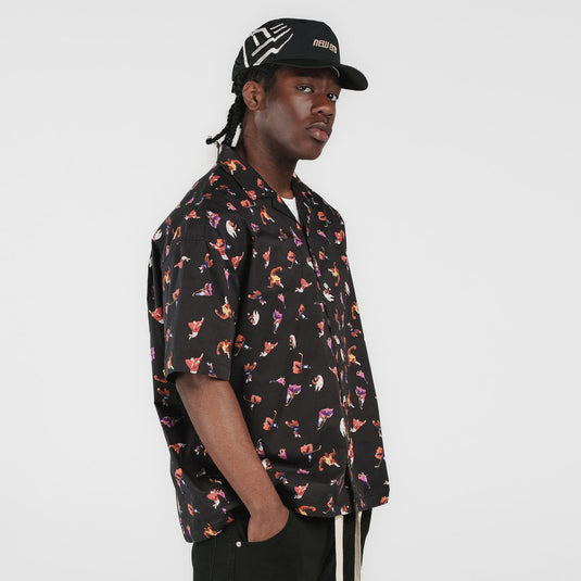 New Era Branded Resort Black Open Collared Shirt - New Era Cap