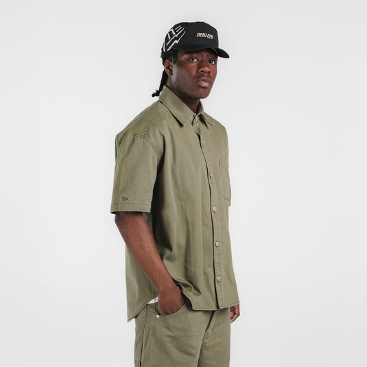New Era Branded Ellicott Green Bark Twill Half Sleeve Button Up Shirt - New Era Cap