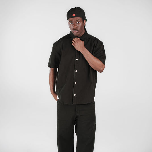 New Era Branded Ellicott Black Twill Half Sleeve Button Up Shirt - New Era Cap