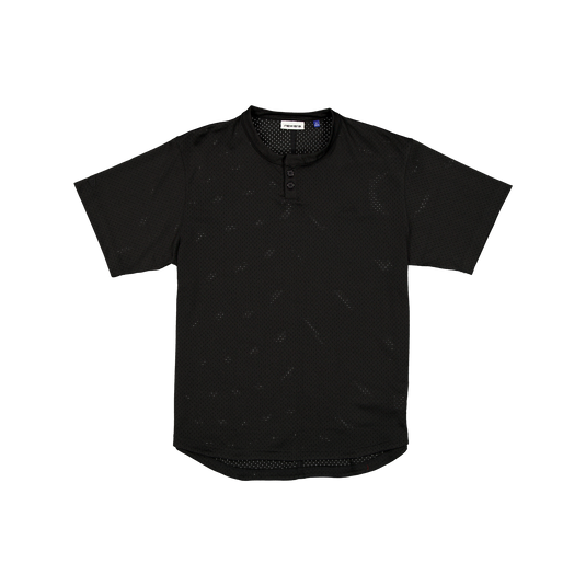New Era Branded Galvin 2-Button Mesh Henley Black Jersey - New Era Cap