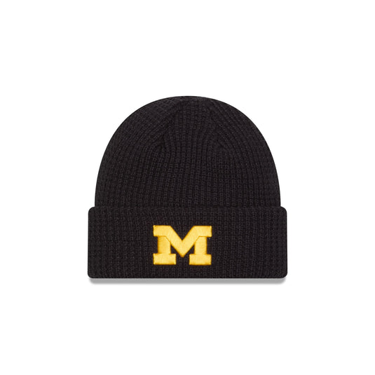 Michigan Wolverines Waffle Stitch Knit Beanie Hat - New Era Cap