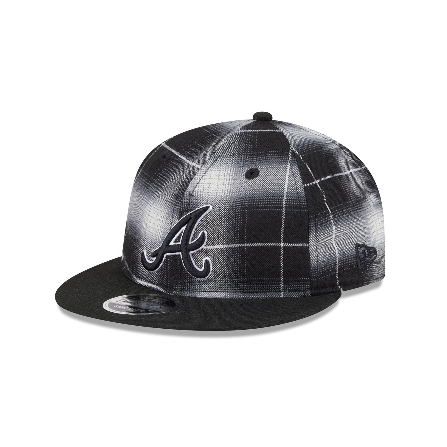 Atlanta Braves Black and White Plaid Retro Crown 9FIFTY Snapback Hat