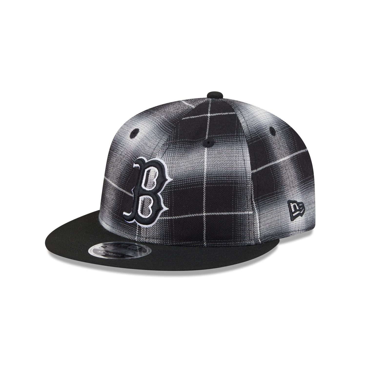 Boston Red Sox Black and White Plaid Retro Crown 9FIFTY Snapback Hat