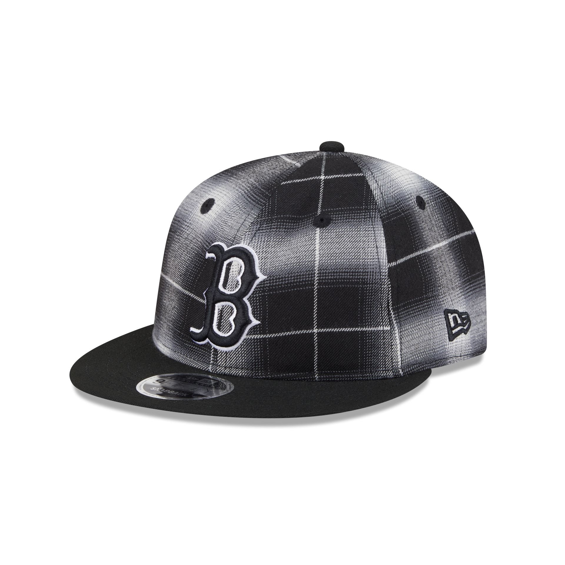 Boston Red Sox Black and White Plaid Retro Crown 9FIFTY Snapback Hat