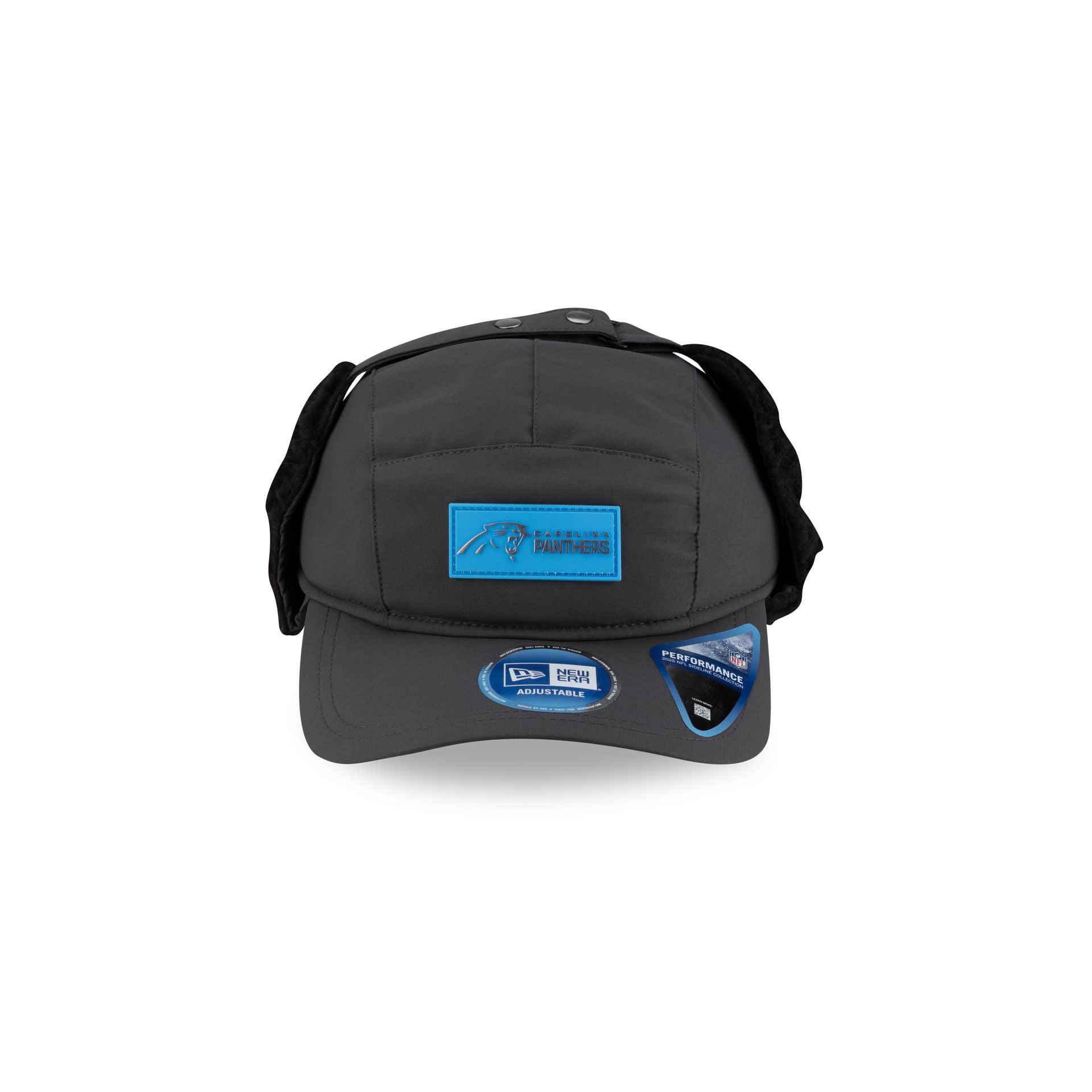 Carolina Panthers 2025 Sideline Cold Weather Steel Clouds Runner Dogear Adjustable Hat