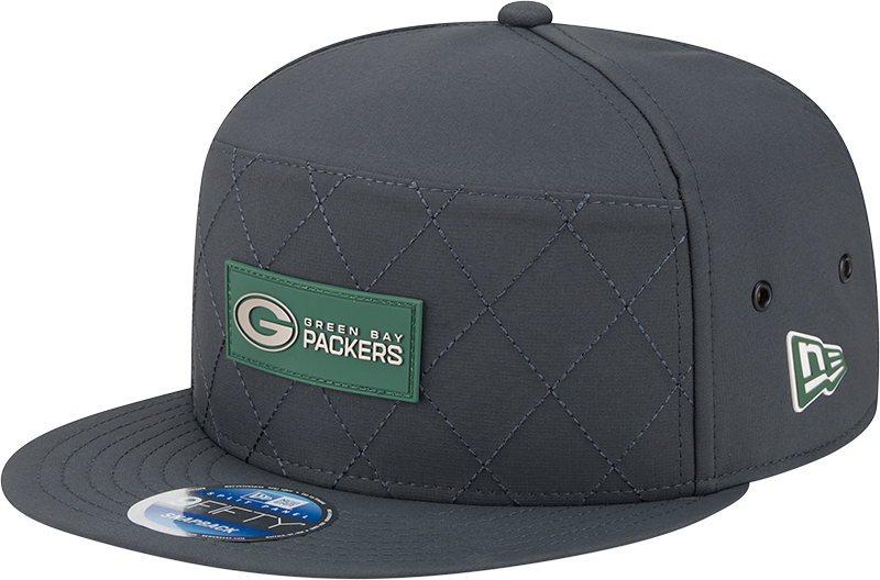 Green Bay Packers 2025 Sideline Cold Weather Steel Clouds Split Panel 9FIFTY Snapback Hat