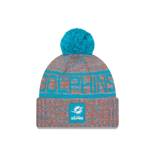 Miami Dolphins 2025 Sideline Cold Weather Pom Knit Hat - New Era Cap