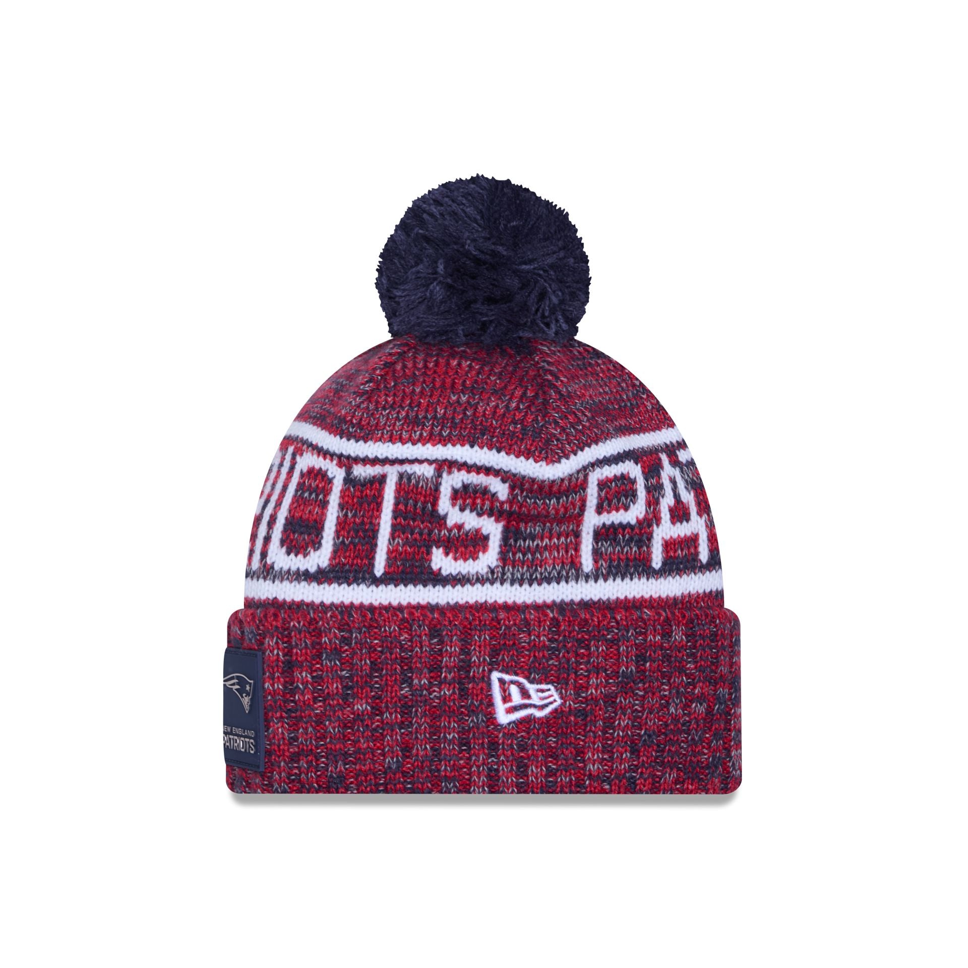 New England Patriots 2025 Sideline Cold Weather Pom Knit Hat