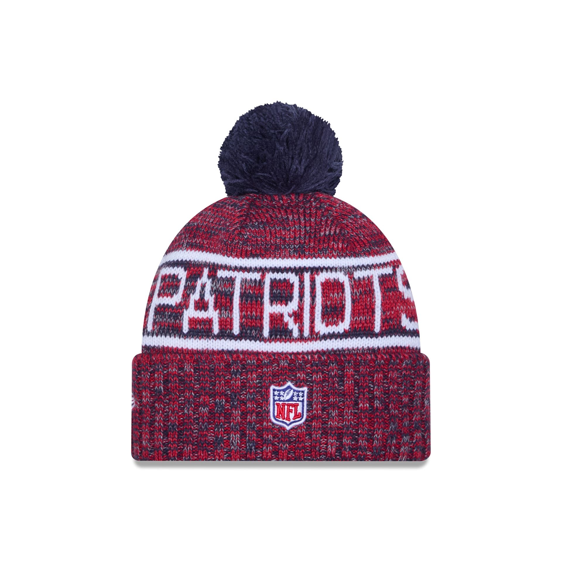 New England Patriots 2025 Sideline Cold Weather Pom Knit Hat