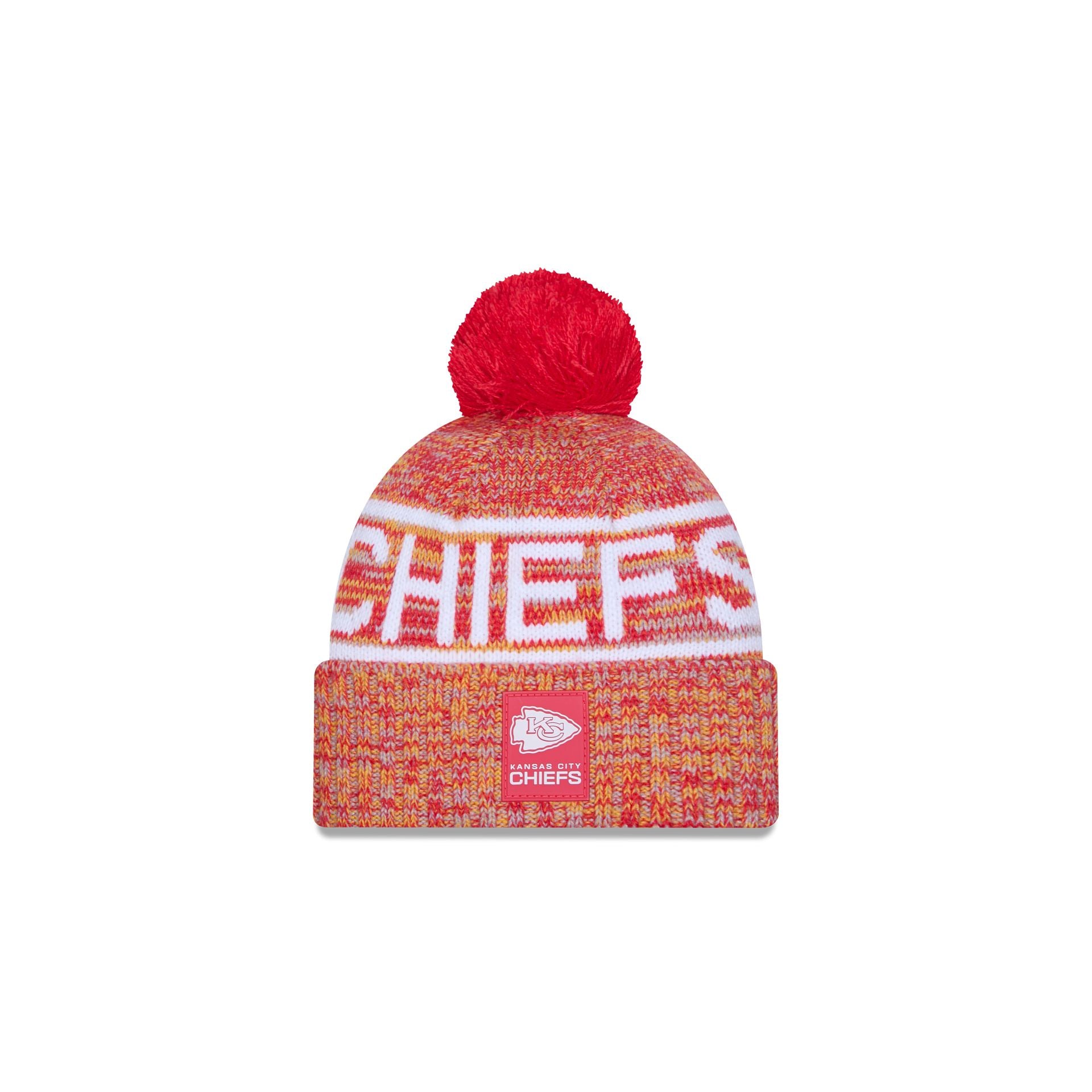 Kansas City Chiefs 2025 Sideline Cold Weather Kids Pom Knit Hat