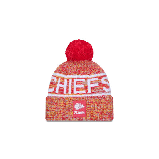 Kansas City Chiefs 2025 Sideline Cold Weather Kids Pom Knit Hat - New Era Cap
