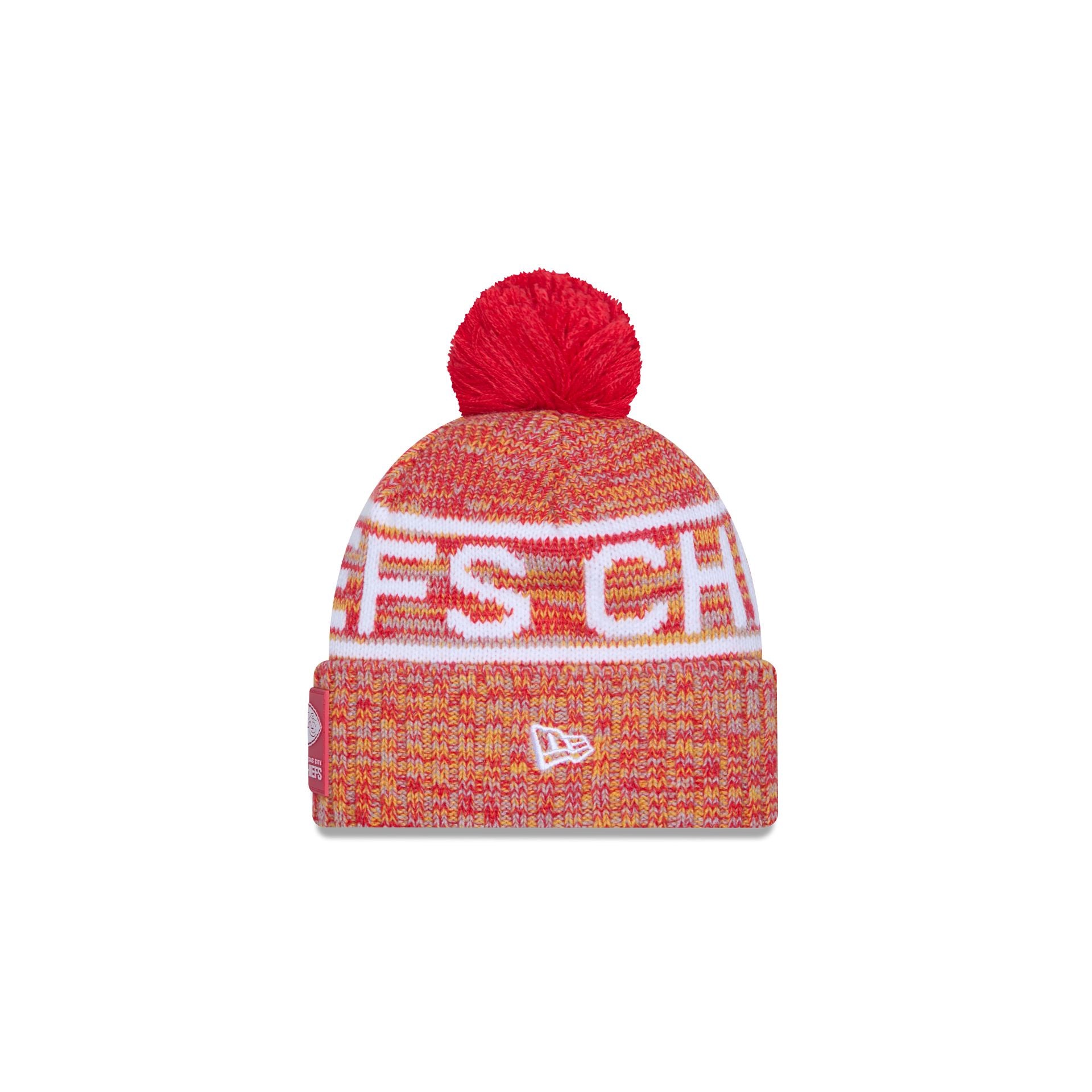 Kansas City Chiefs 2025 Sideline Cold Weather Kids Pom Knit Hat