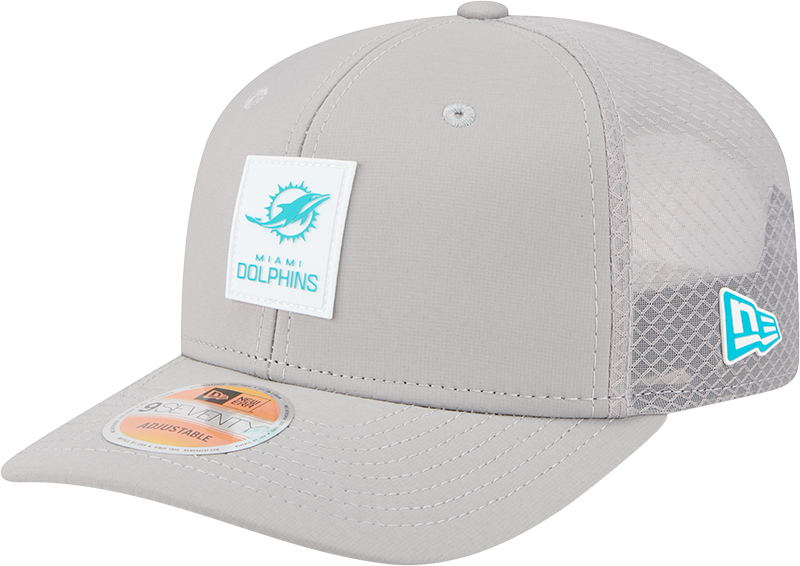 Miami Dolphins 2025 Sideline Hot Weather Gray 9SEVENTY Trucker Hat
