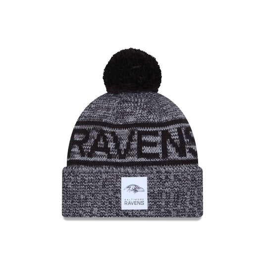 Baltimore Ravens 2025 Sideline Cold Weather Gray Pom Knit Hat - New Era Cap