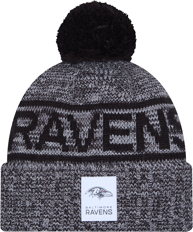 Baltimore Ravens 2025 Sideline Cold Weather Gray Pom Knit Hat