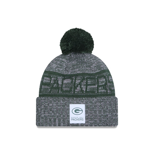Green Bay Packers 2025 Sideline Cold Weather Gray Pom Knit Hat - New Era Cap