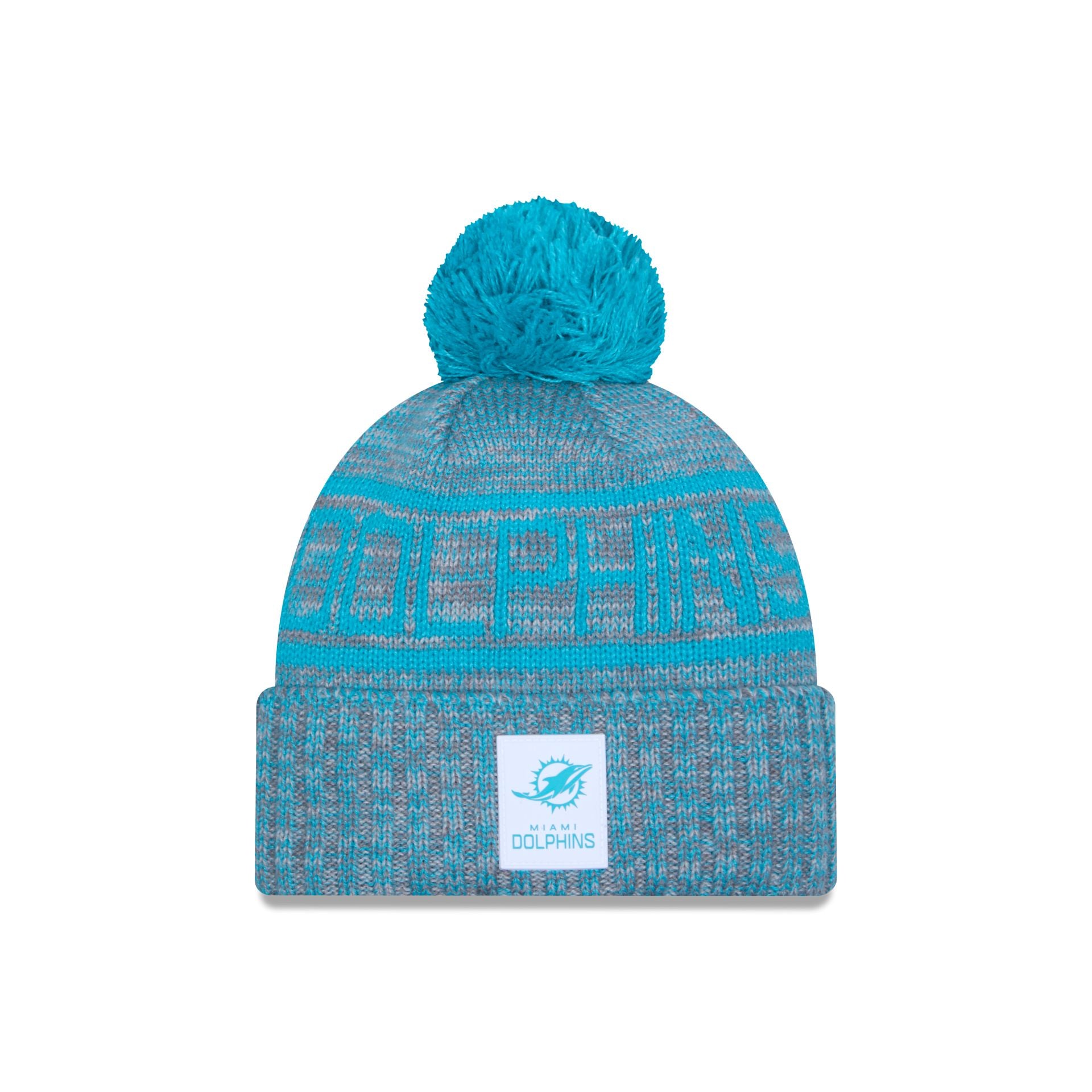 Miami Dolphins 2025 Sideline Cold Weather Gray Pom Knit Hat