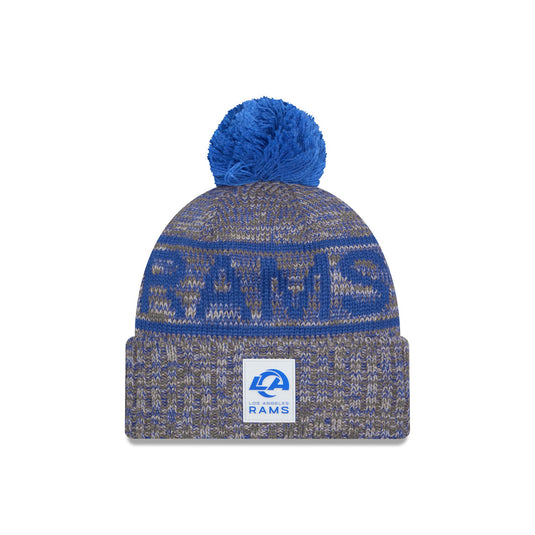Los Angeles Rams 2025 Sideline Cold Weather Gray Pom Knit Hat - New Era Cap