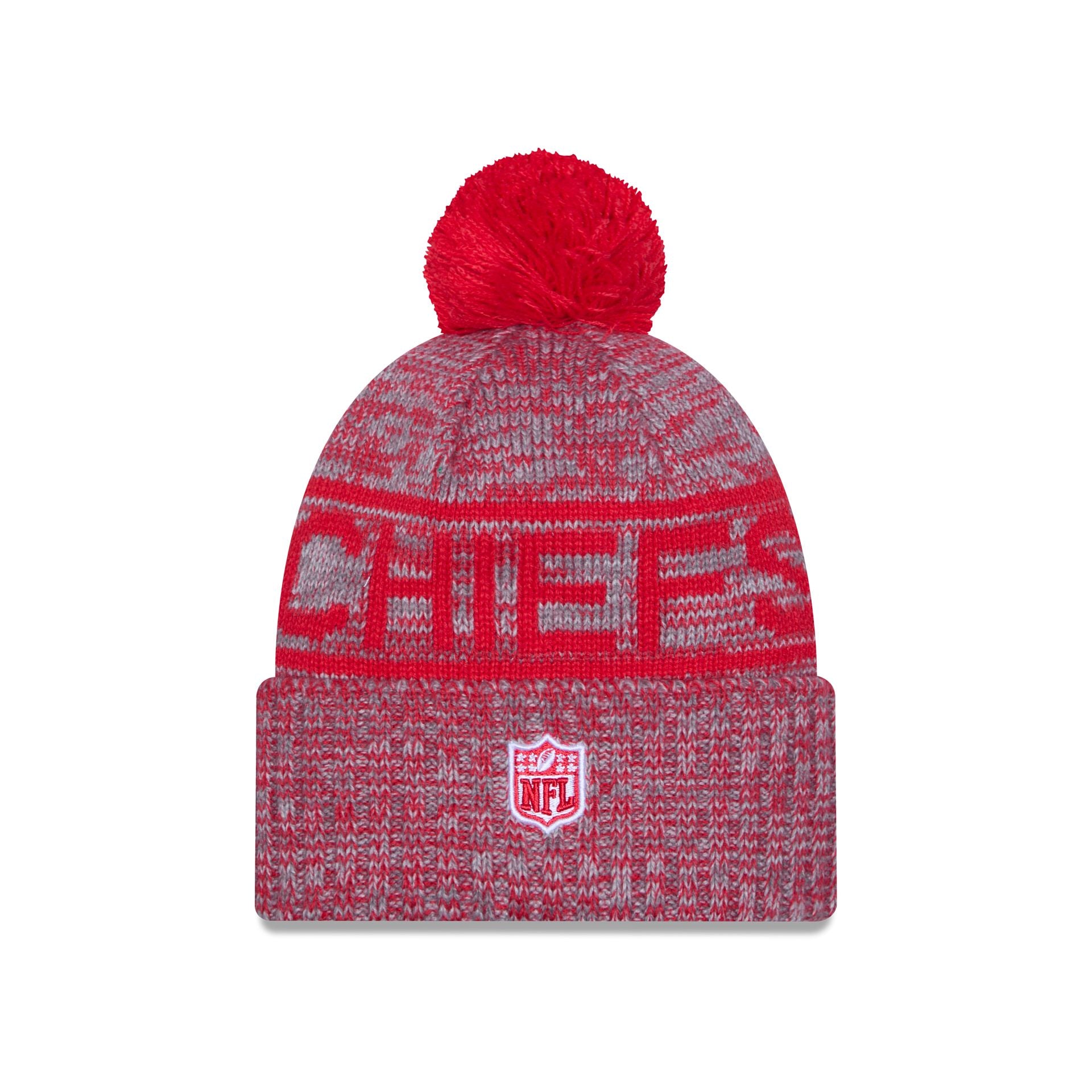 Kansas City Chiefs 2025 Sideline Cold Weather Gray Pom Knit Hat