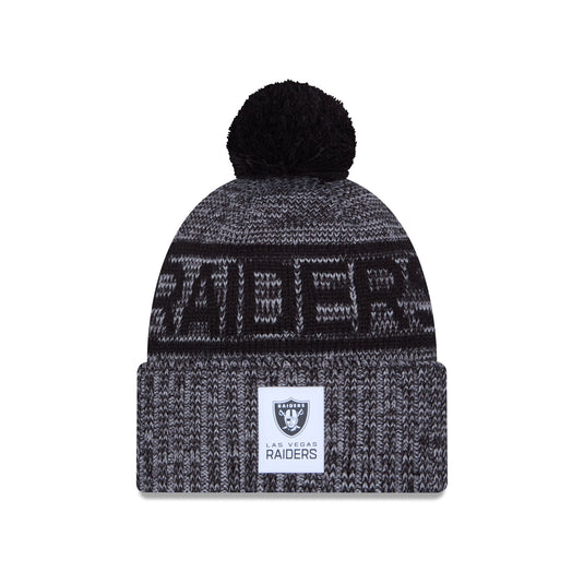 Las Vegas Raiders 2025 Sideline Cold Weather Gray Pom Knit Hat - New Era Cap