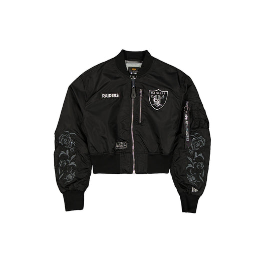 Alpha Industries x Las Vegas Raiders Black and Silver Women's Cropped L-2B Bomber Jacket - New Era Cap