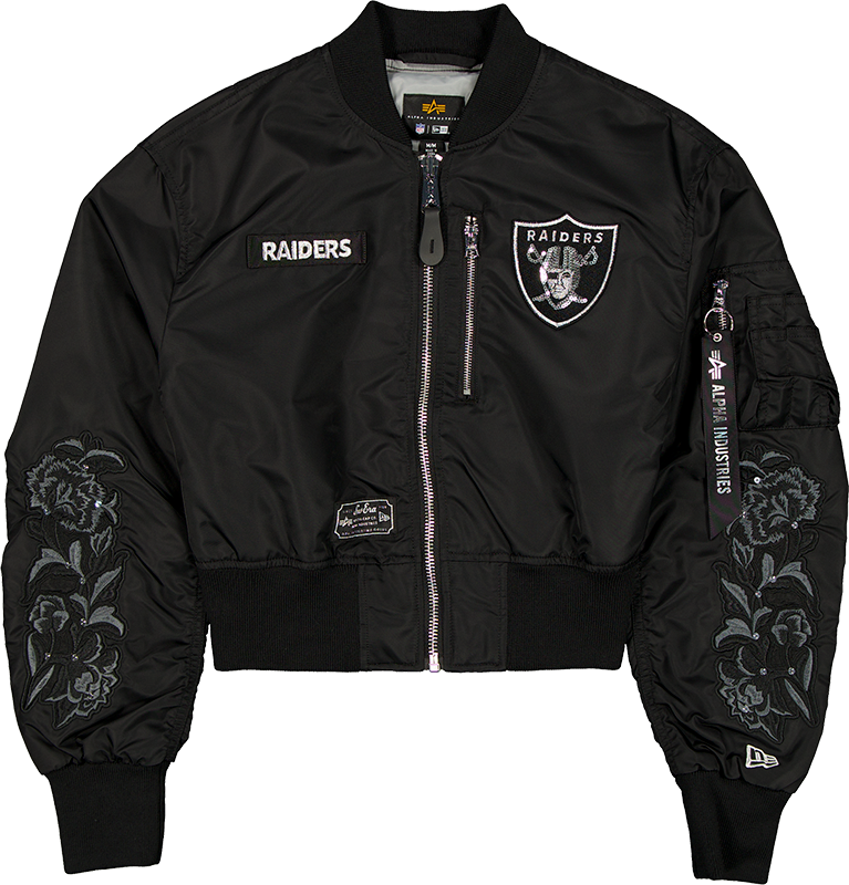 Alpha Industries x Las Vegas Raiders Black and Silver Women's Cropped L-2B Bomber Jacket