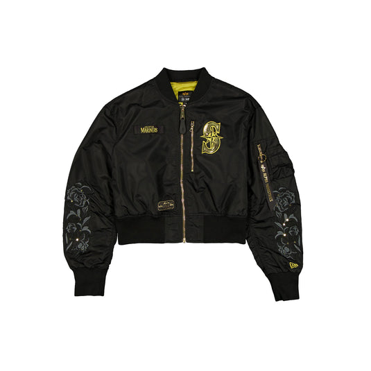 Alpha Industries x Seattle Mariners Black and Gold Women's Cropped L-2B Bomber Jacket - New Era Cap