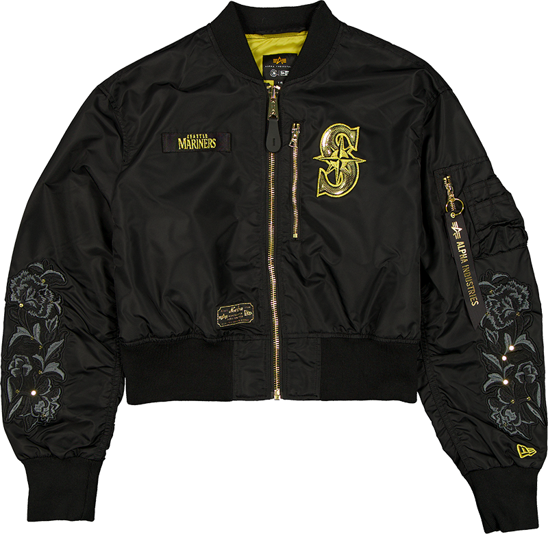 Alpha Industries x Seattle Mariners Black and Gold Women's Cropped L-2B Bomber Jacket