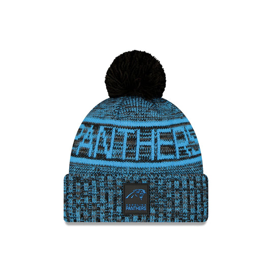 Carolina Panthers 2025 Sideline Cold Weather Black Pom Knit Hat - New Era Cap