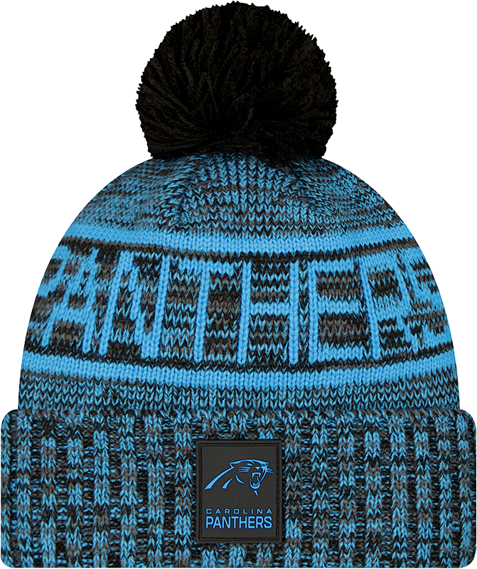 Carolina Panthers 2025 Sideline Cold Weather Black Pom Knit Hat