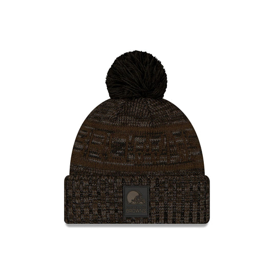 Cleveland Browns 2025 Sideline Cold Weather Black Pom Knit Hat - New Era Cap