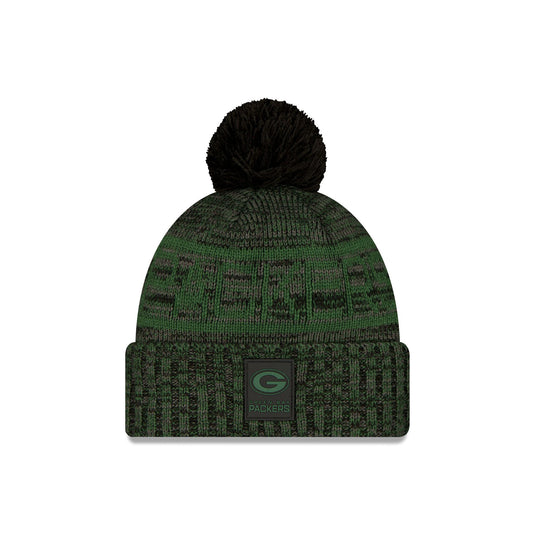 Green Bay Packers 2025 Sideline Cold Weather Black Pom Knit Hat - New Era Cap