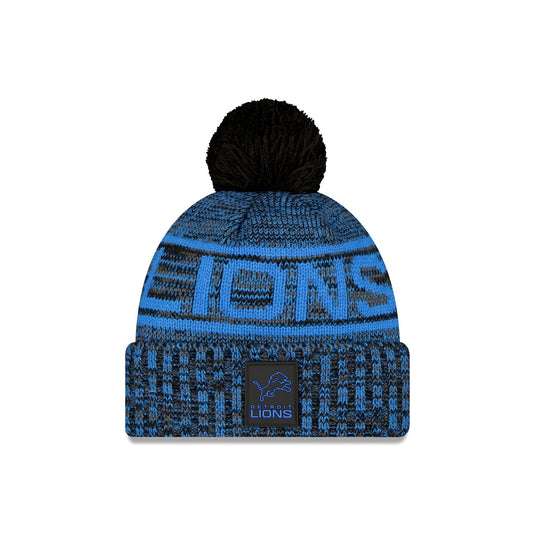 Detroit Lions 2025 Sideline Cold Weather Black Pom Knit Hat - New Era Cap