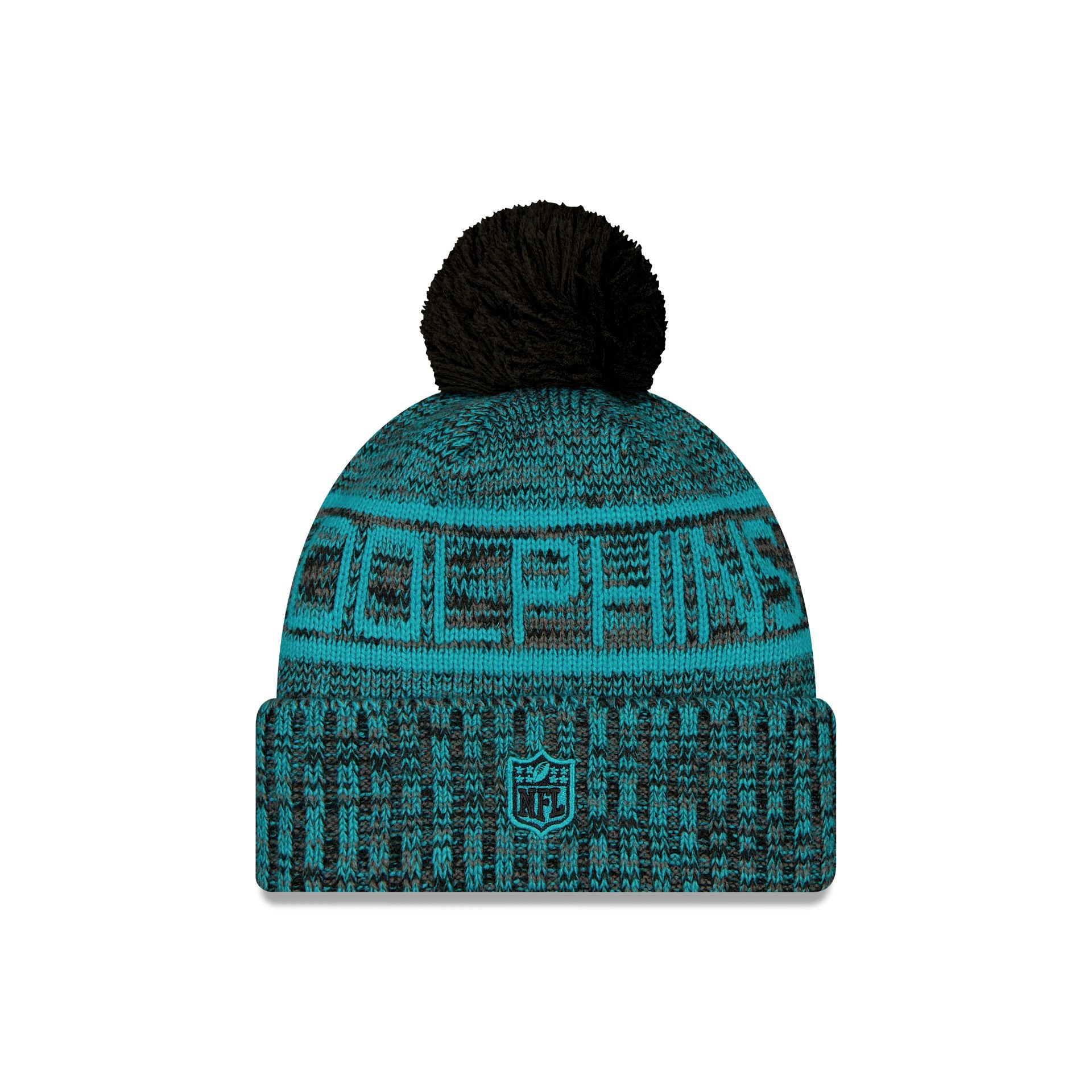 Miami Dolphins 2025 Sideline Cold Weather Black Pom Knit Hat