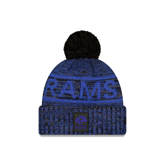 Los Angeles Rams 2025 Sideline Cold Weather Black Pom Knit Hat - New Era Cap