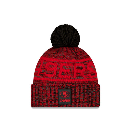 San Francisco 49ers 2025 Sideline Cold Weather Black Pom Knit Hat - New Era Cap