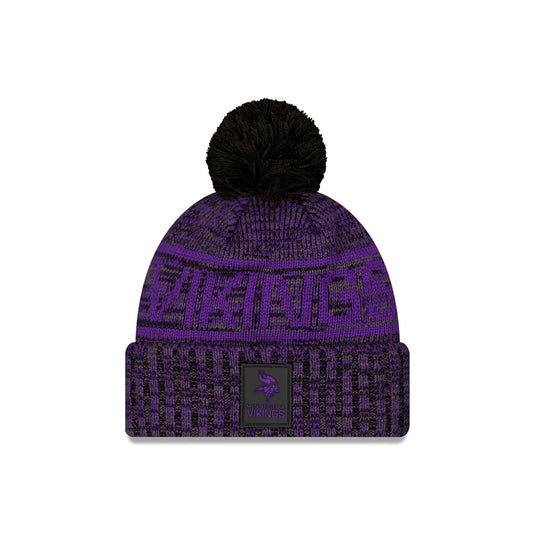 Minnesota Vikings 2025 Sideline Cold Weather Black Pom Knit Hat - New Era Cap