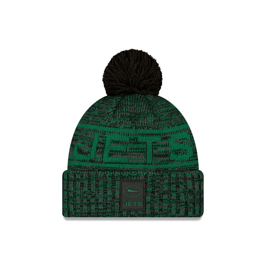 New York Jets 2025 Sideline Cold Weather Black Pom Knit Hat - New Era Cap
