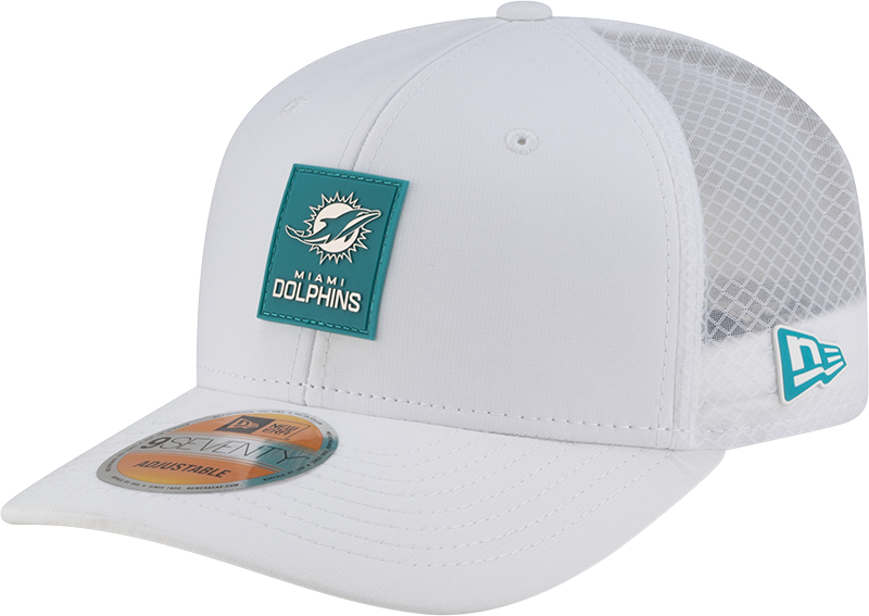 Miami Dolphins 2025 Sideline Hot Weather White 9SEVENTY Trucker Hat