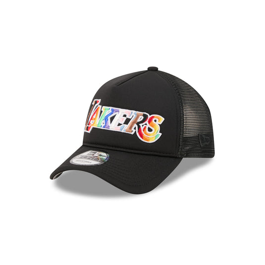 Los Angeles Lakers Rainbow Wordmark 9FORTY A-Frame Trucker Hat - New Era Cap