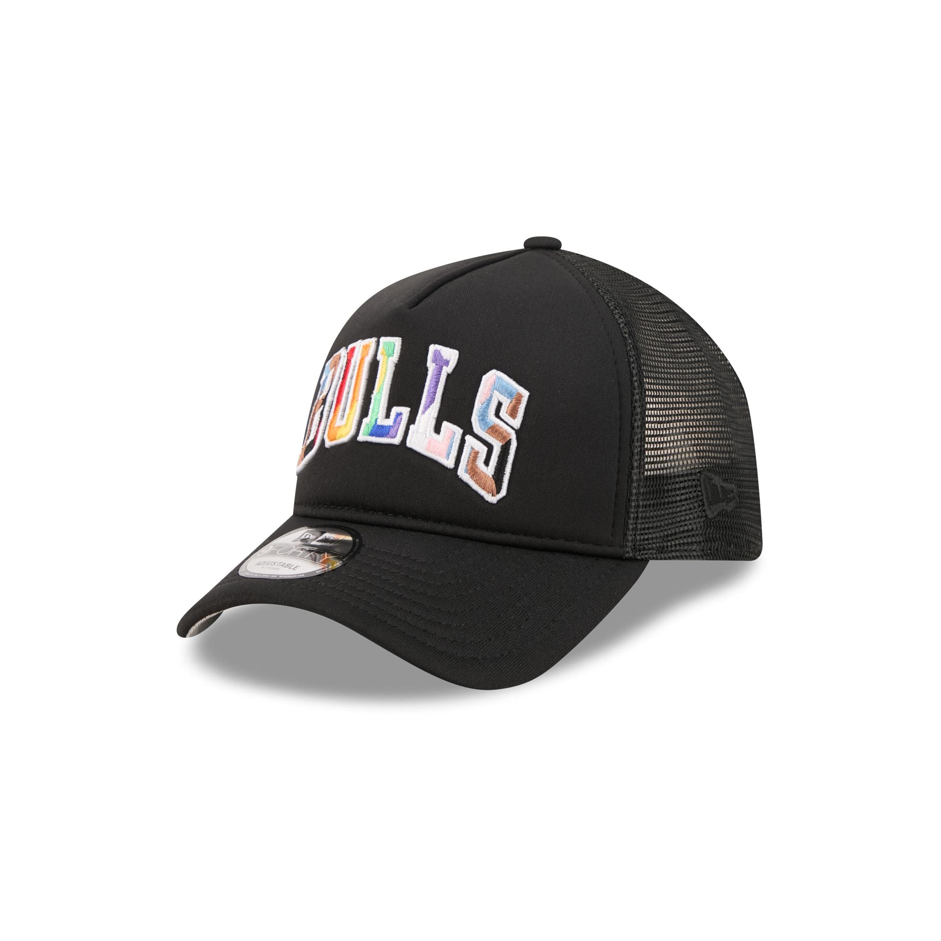 Chicago Bulls Rainbow Wordmark 9FORTY A-Frame Trucker Hat